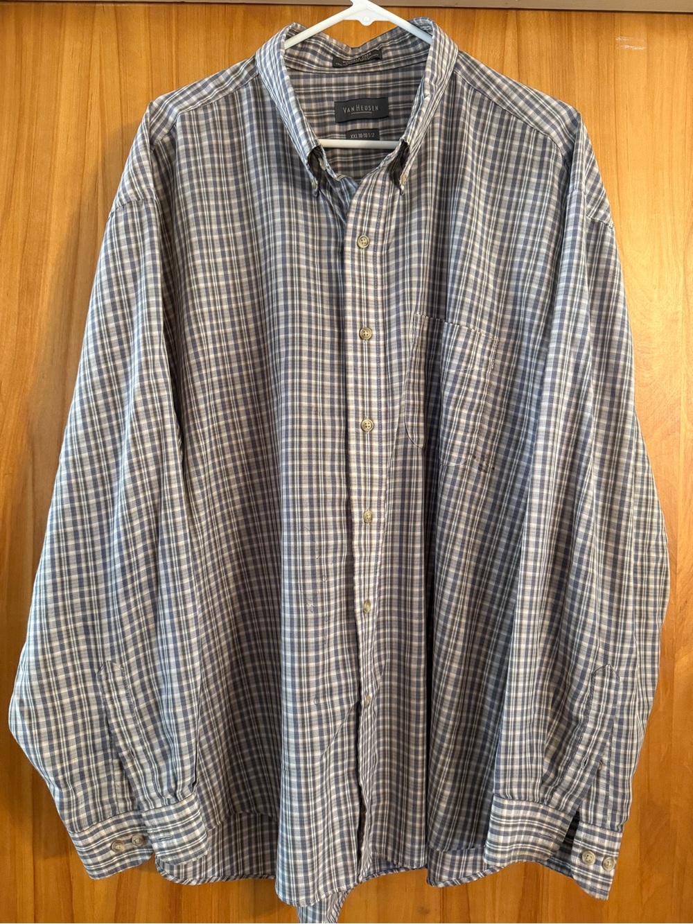 Van Heusen Gray and Blue Plaid Button-Down Shirt